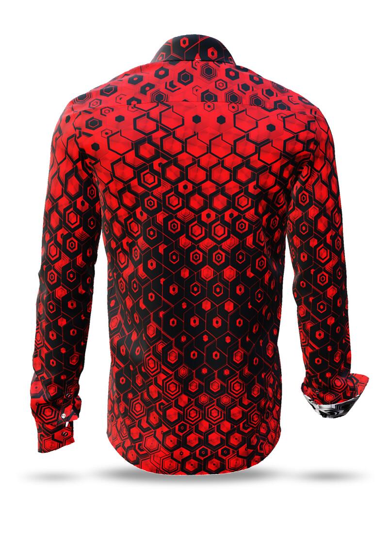 HEXAGON ZINNOBER - red shirt with black honeycomb...