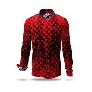 HEXAGON ZINNOBER - red shirt with black honeycomb...