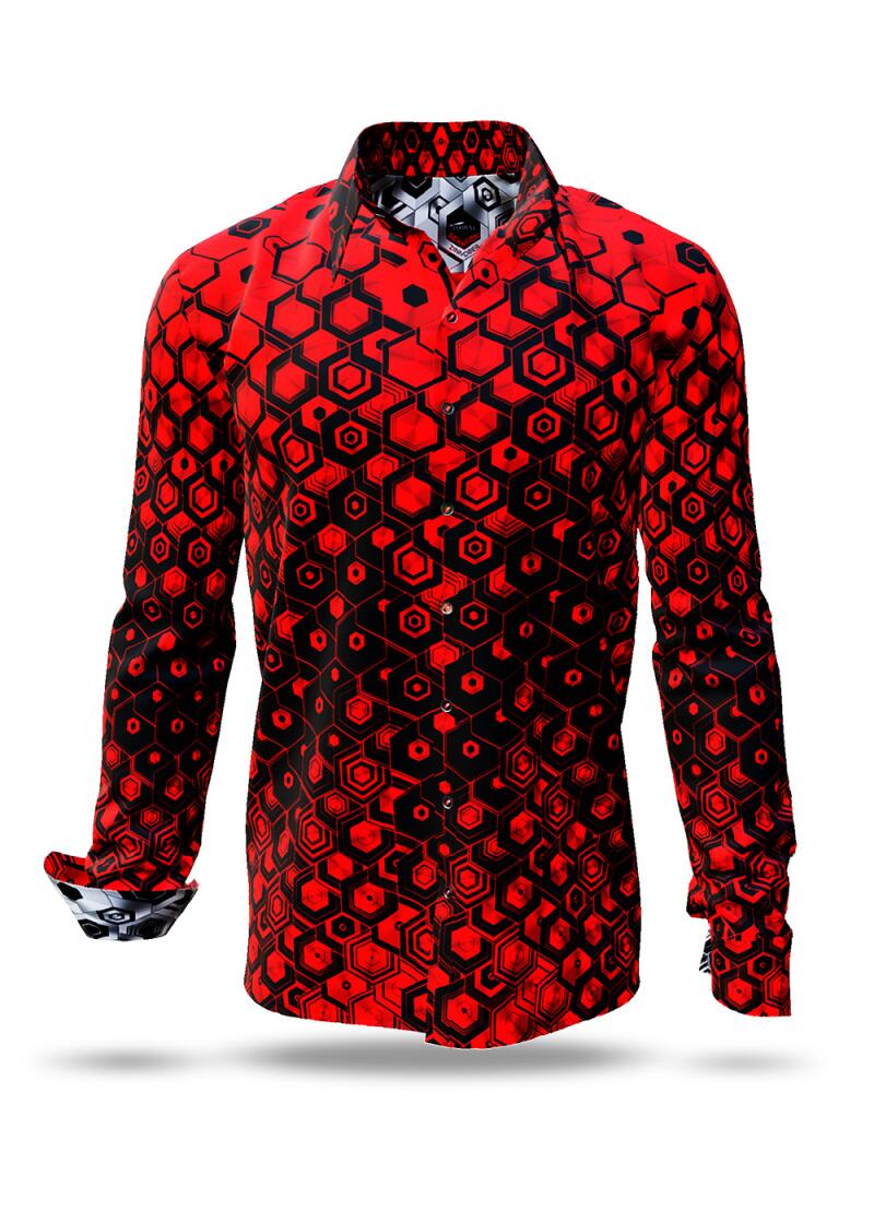 HEXAGON ZINNOBER - red shirt with black honeycomb structures - GERMENS