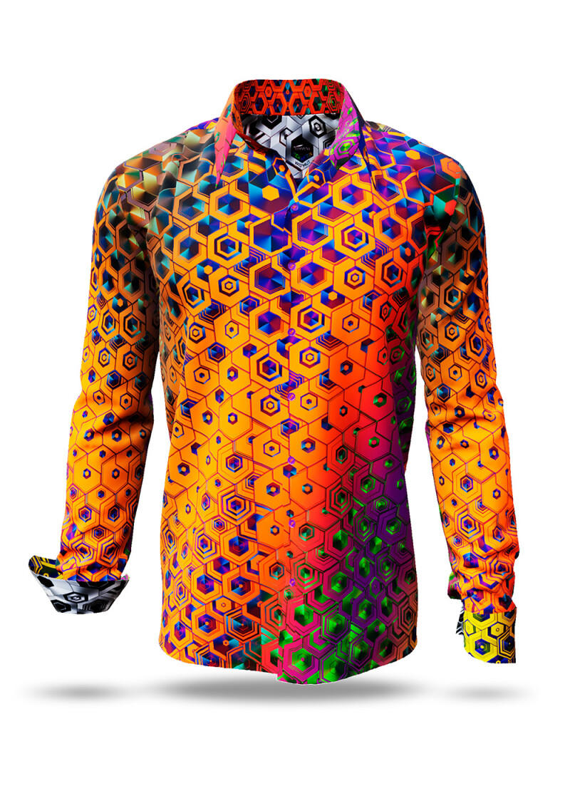 HEXAGON WISMUT - orange shirt with blue honeycomb structures - GERMENS