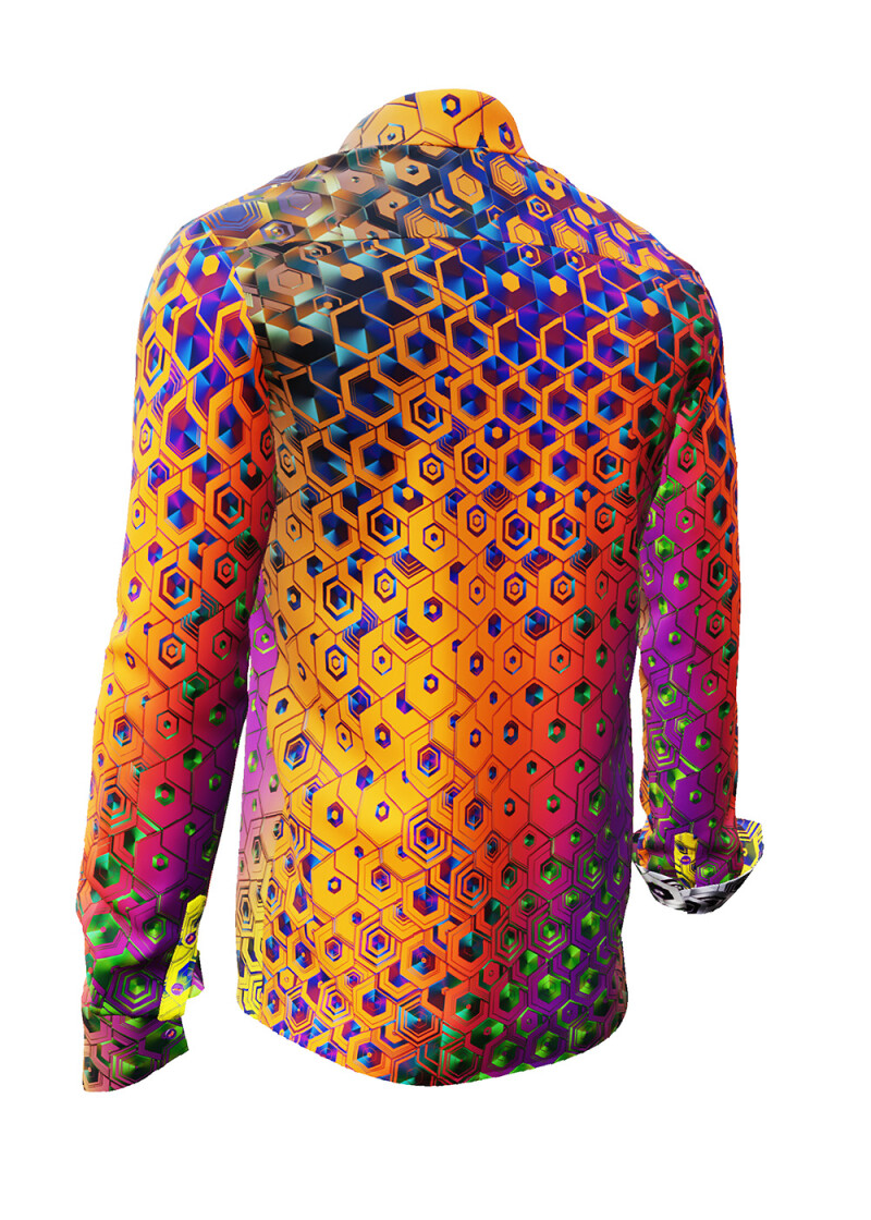 HEXAGON WISMUT - Oranges Hemd mit blauen Wabenstrukturen - GERMENS