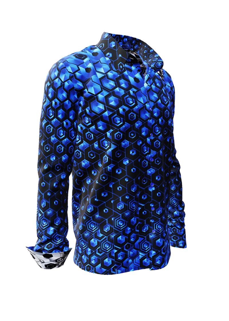 HEXAGON KOBALT - blue shirt with black honeycomb structures - GERMENS