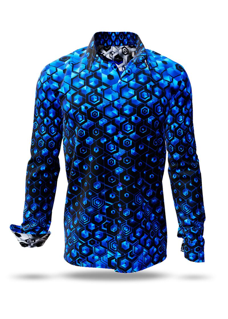 HEXAGON KOBALT - blue shirt with black honeycomb structures - GERMENS