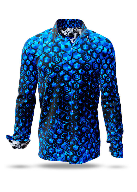 Entdecke bunte Hemden Herren HEXAGON KOBALT - 100 % Baumwolle