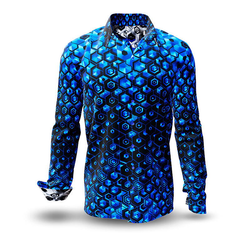 HEXAGON KOBALT - blue shirt with black honeycomb structures - GERMENS