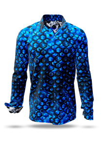 Entdecke bunte Hemden Herren HEXAGON KOBALT - 100 % Baumwolle