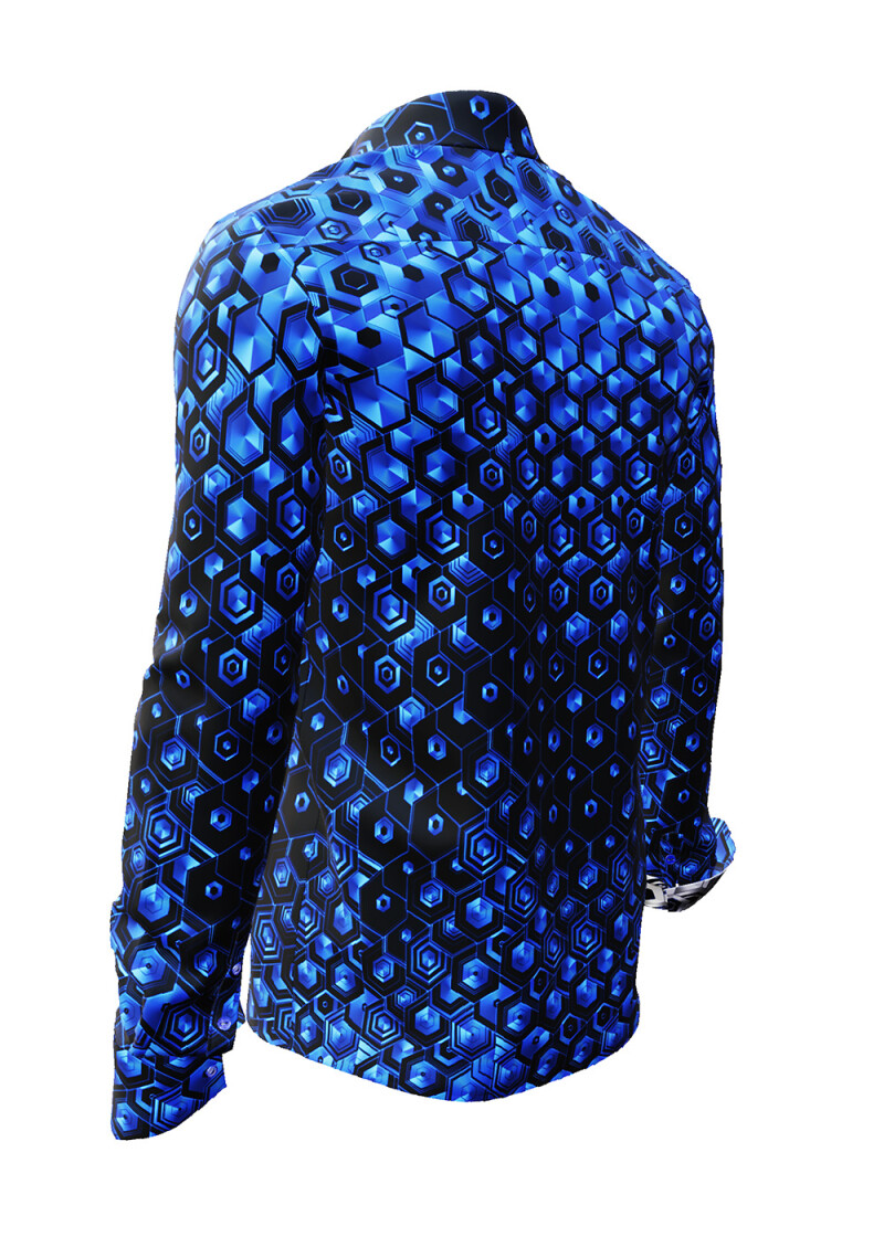 HEXAGON KOBALT - Blaues Hemd mit schwarzen Wabenstrukturen - GERMENS
