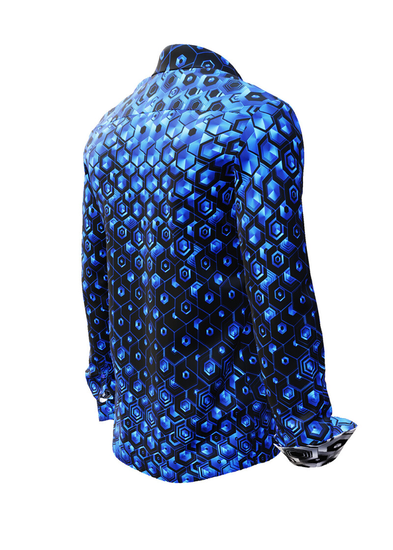 HEXAGON KOBALT - Blaues Hemd mit schwarzen Wabenstrukturen - GERMENS