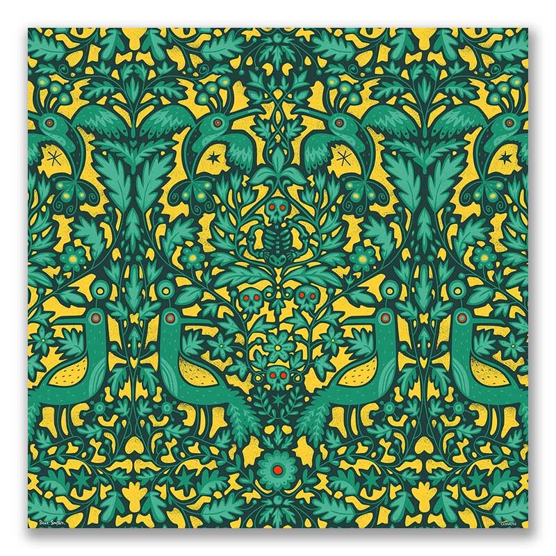 SKULL - Großes grün gelbes Seidentuch - GERMENS