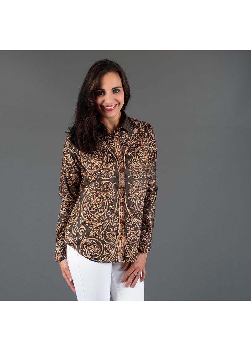 PORTE NOTRE DAME PARIS - Braune Bluse mit Ornamenten -...