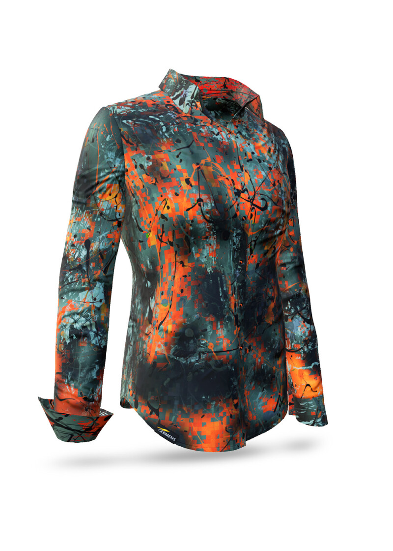 TARNA SOL - Grngrau orangene Bluse - GERMENS