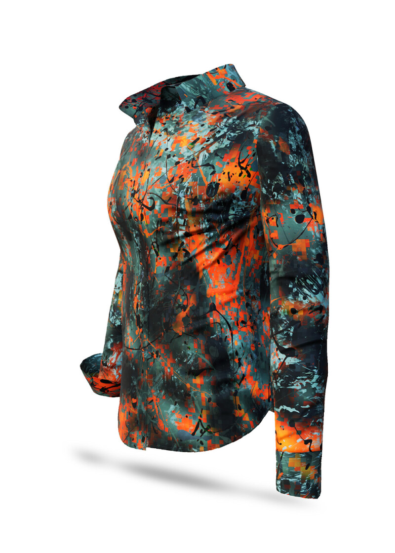TARNA SOL - Grngrau orangene Bluse - GERMENS