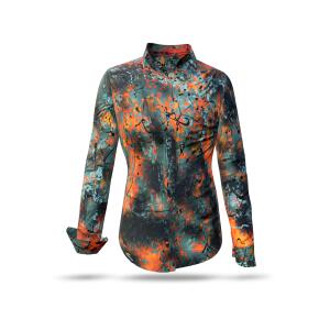 TARNA SOL - Grüngrau orangene Bluse - GERMENS