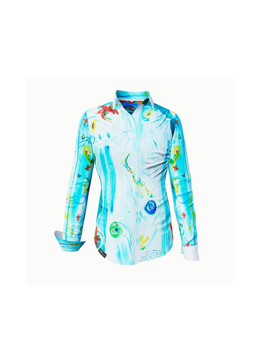 NARINA - Hellblaue Bluse mit farbiger Zeichnung - GERMENS