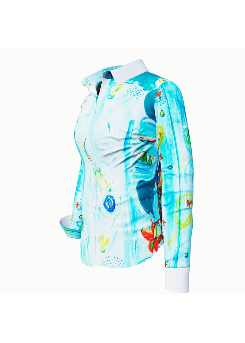 NARINA - Hellblaue Bluse mit farbiger Zeichnung - GERMENS