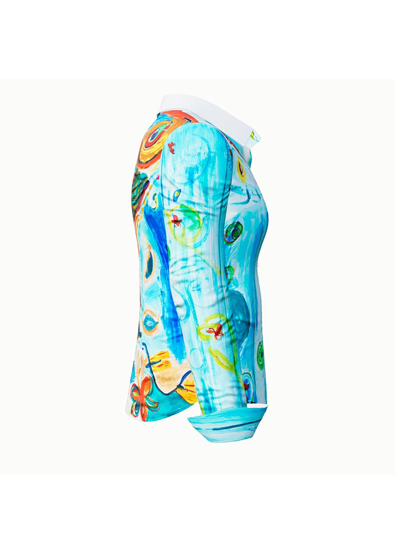 NARINA - Hellblaue Bluse mit farbiger Zeichnung - GERMENS