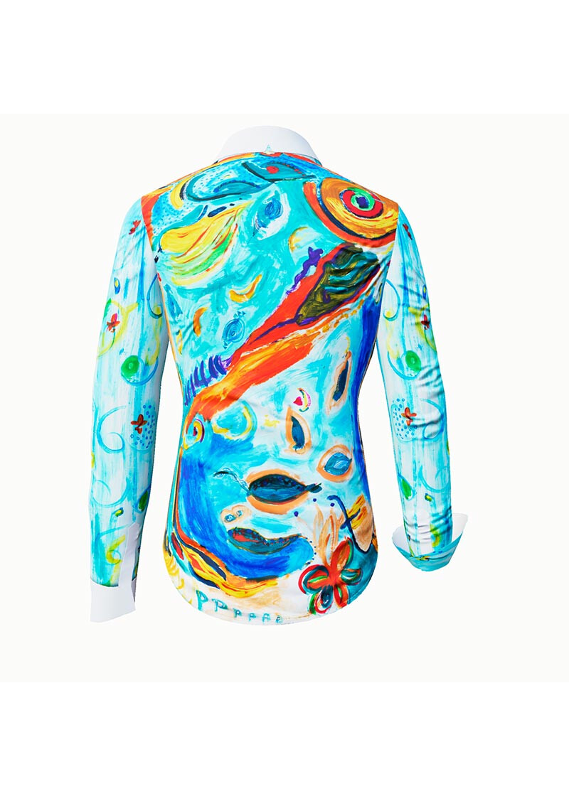 NARINA - Hellblaue Bluse mit farbiger Zeichnung - GERMENS