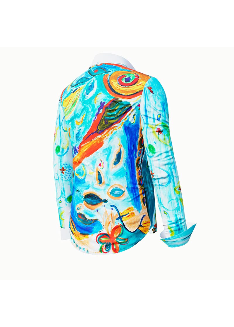 NARINA - Hellblaue Bluse mit farbiger Zeichnung - GERMENS