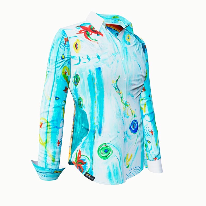 NARINA - Hellblaue Bluse mit farbiger Zeichnung - GERMENS
