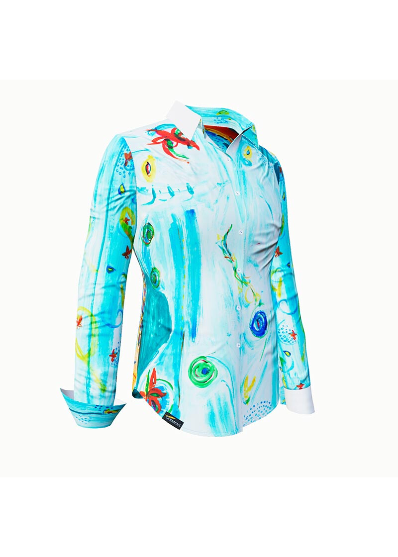 NARINA - Hellblaue Bluse mit farbiger Zeichnung - GERMENS
