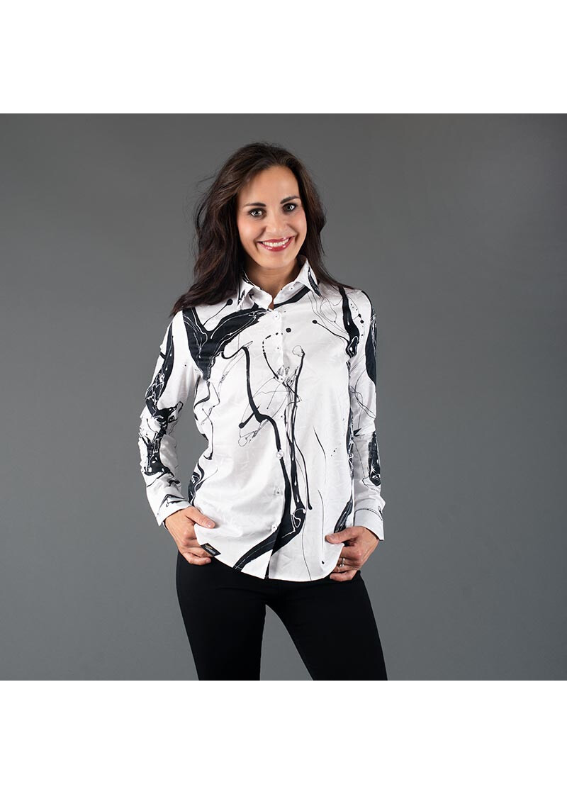 SWAN - Weie Bluse mit schwarzer Zeichnung - GERMENS