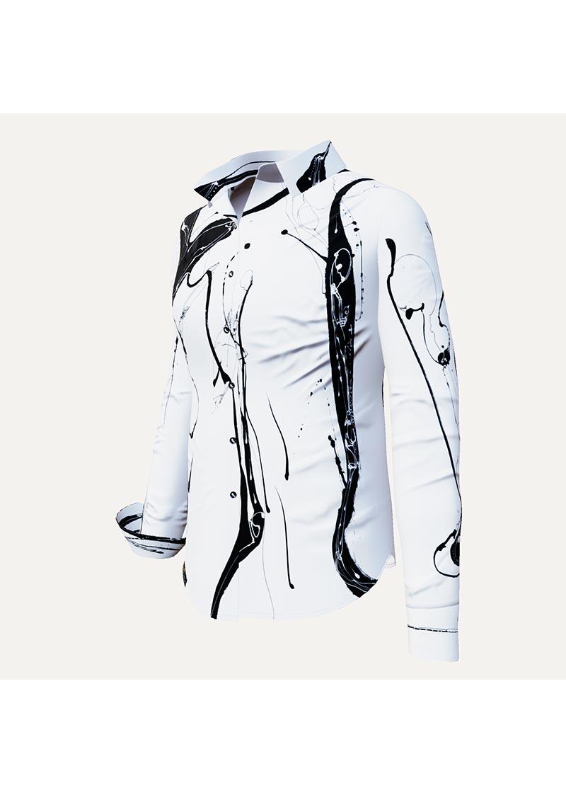 WHITE SWAN - Weie Bluse mit schwarzer Zeichnung - GERMENS