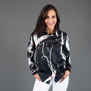 LEBENSADER KAVIAR - Dunkle Bluse m. weißer...