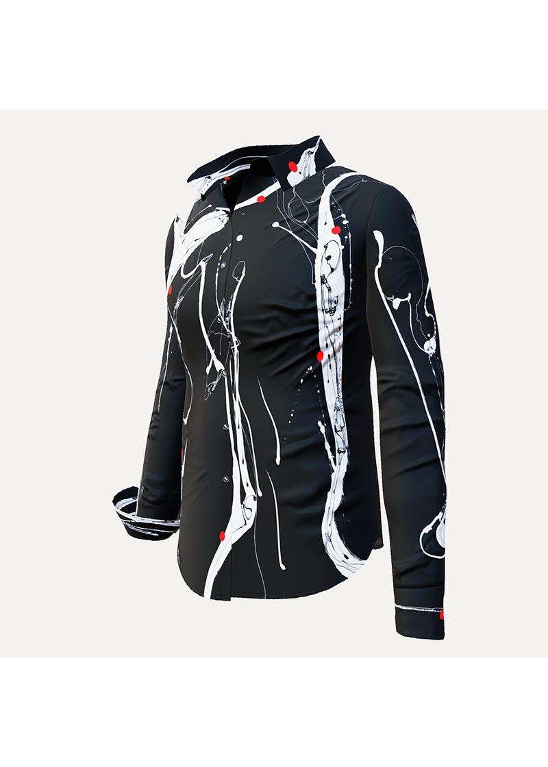 BLACK SWAN - Schwarze Bluse mit weier Zeichnung - GERMENS