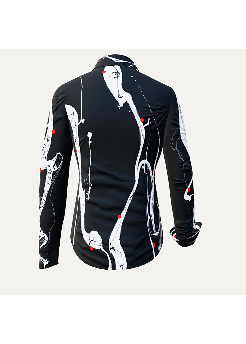 BLACK SWAN - Schwarze Bluse mit weier Zeichnung - GERMENS