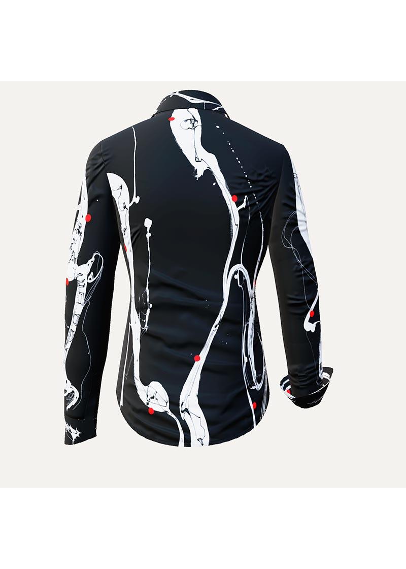 BLACK SWAN - Schwarze Bluse mit weier Zeichnung - GERMENS