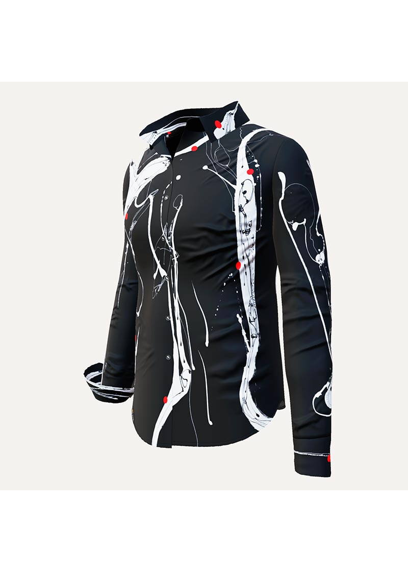 BLACK SWAN - Schwarze Bluse mit weier Zeichnung - GERMENS