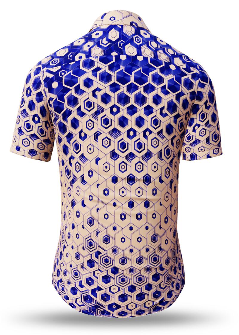 HEXAGON CALCIT - Beige blue short sleeve shirt- GERMENS