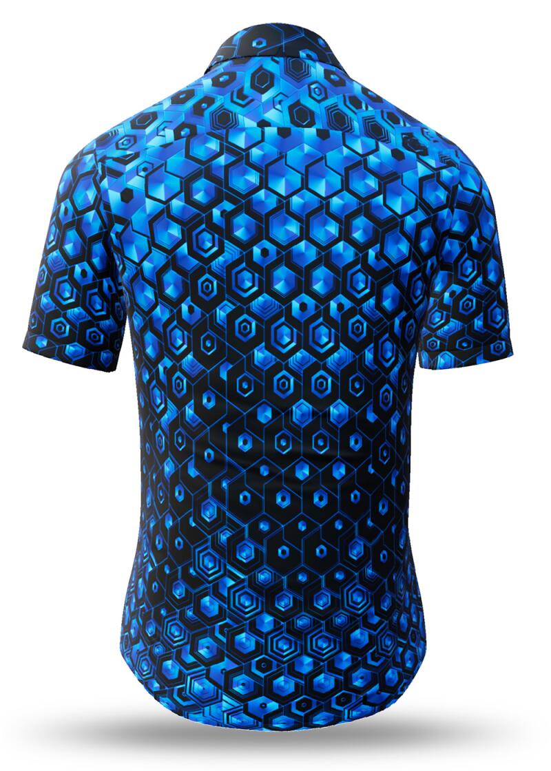 HEXAGON KOBALT -Blue black short sleeve shirt - GERMENS