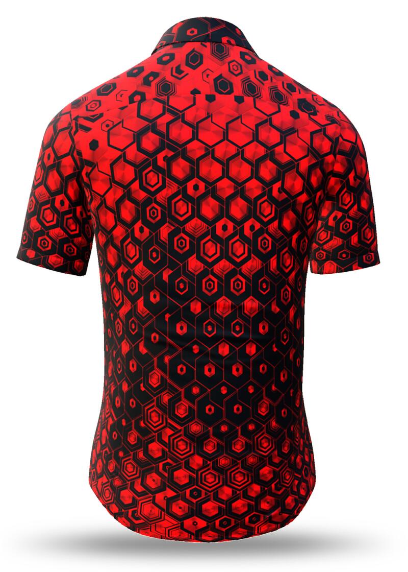 HEXAGON ZINNOBER - Red black short sleeve shirt- GERMENS