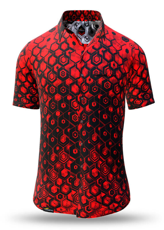 Summer shirt for men HEXAGON ZINNOBER - 100% cotton - 10 sizes from XS to 6XL - exceptional design - finest workmanship - fabrics made in Germany - limited edition and exclusive