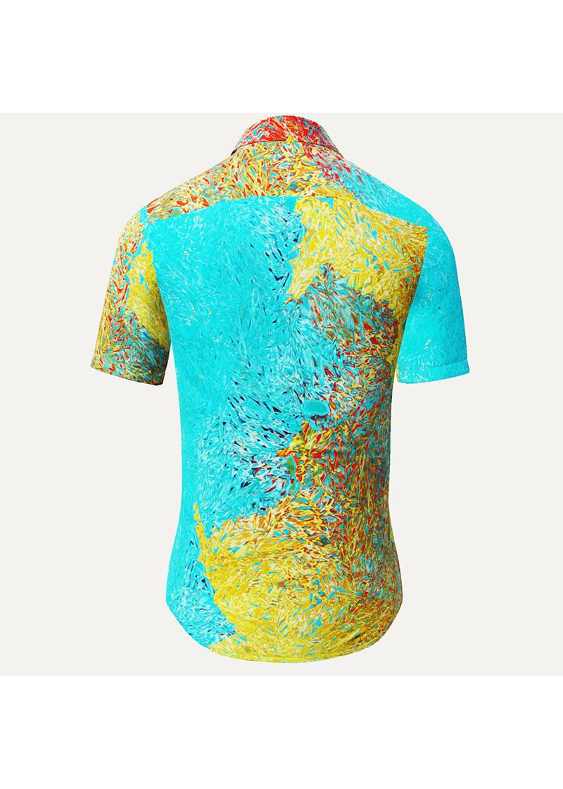 FRAXI BERMULO - Turquoise yellow short sleeve shirt- GERMENS