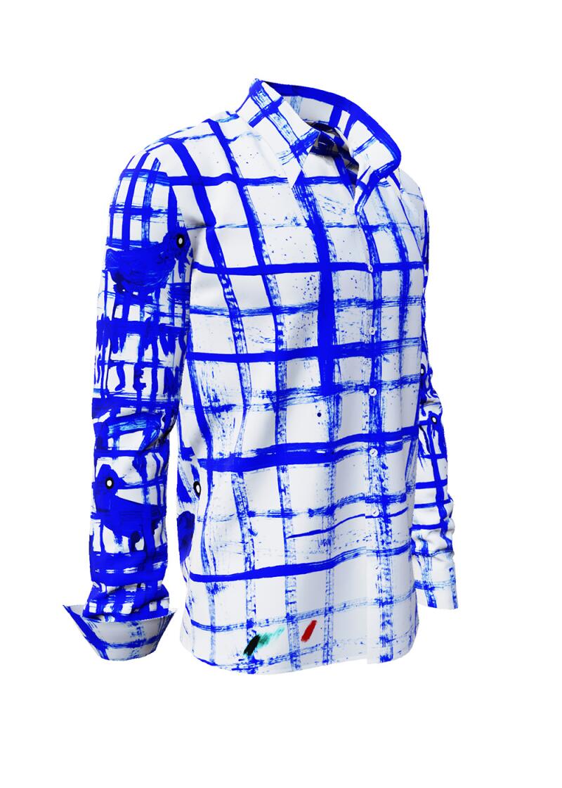 ANDERS - Weies Hemd mit blauer Knstlerzeichnung - GERMENS