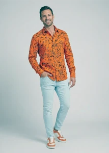 Entdecke bunte Hemden Herren GRAVUR ORANGE - 100 % Baumwolle
