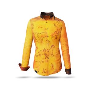 Extravagante orangene Bluse CAVEMAN mit Höhlenmalerein