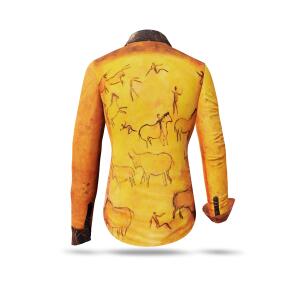 Extravagante orangene Bluse CAVEMAN mit Höhlenmalerein