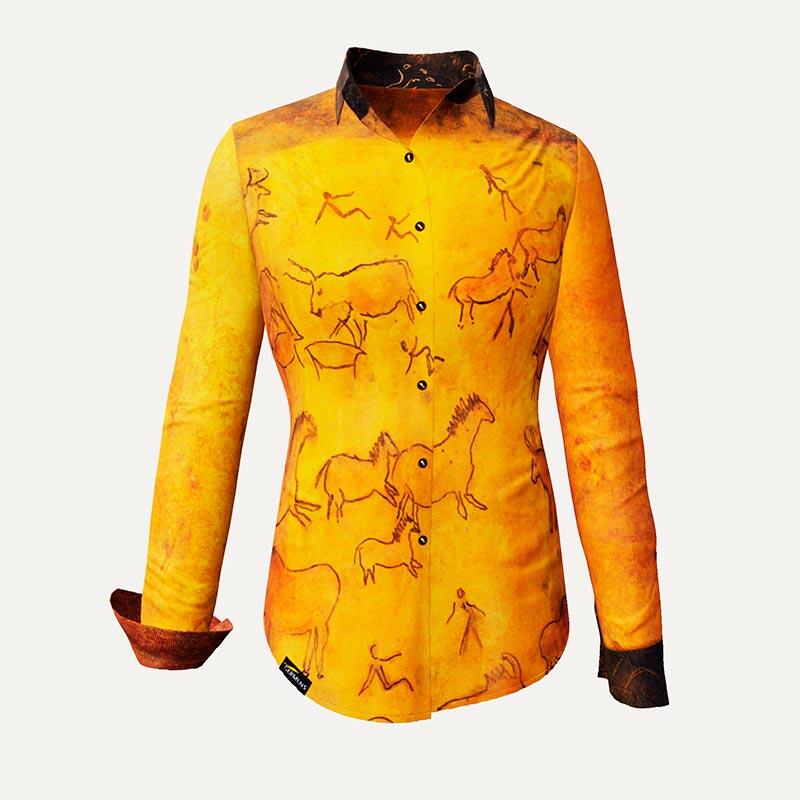CAVEMAN - Ocker orangefarbene Bluse mit Höhlenmalerei - GERMENS