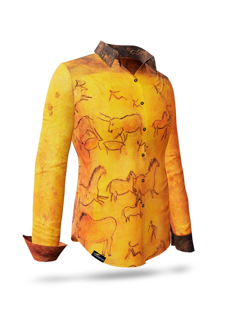 CAVEMAN - Ocker orangefarbene Bluse mit Hhlenmalerei - GERMENS