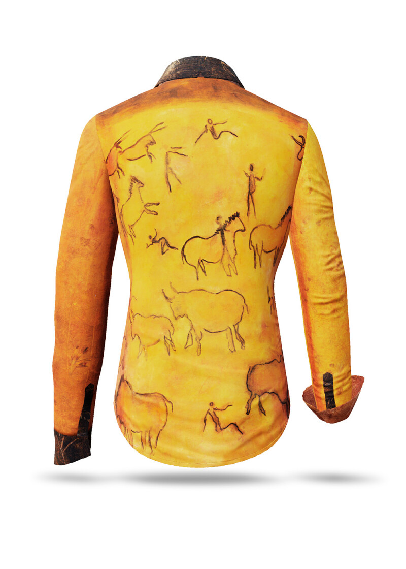 CAVEMAN - Ocker orangefarbene Bluse mit Hhlenmalerei - GERMENS