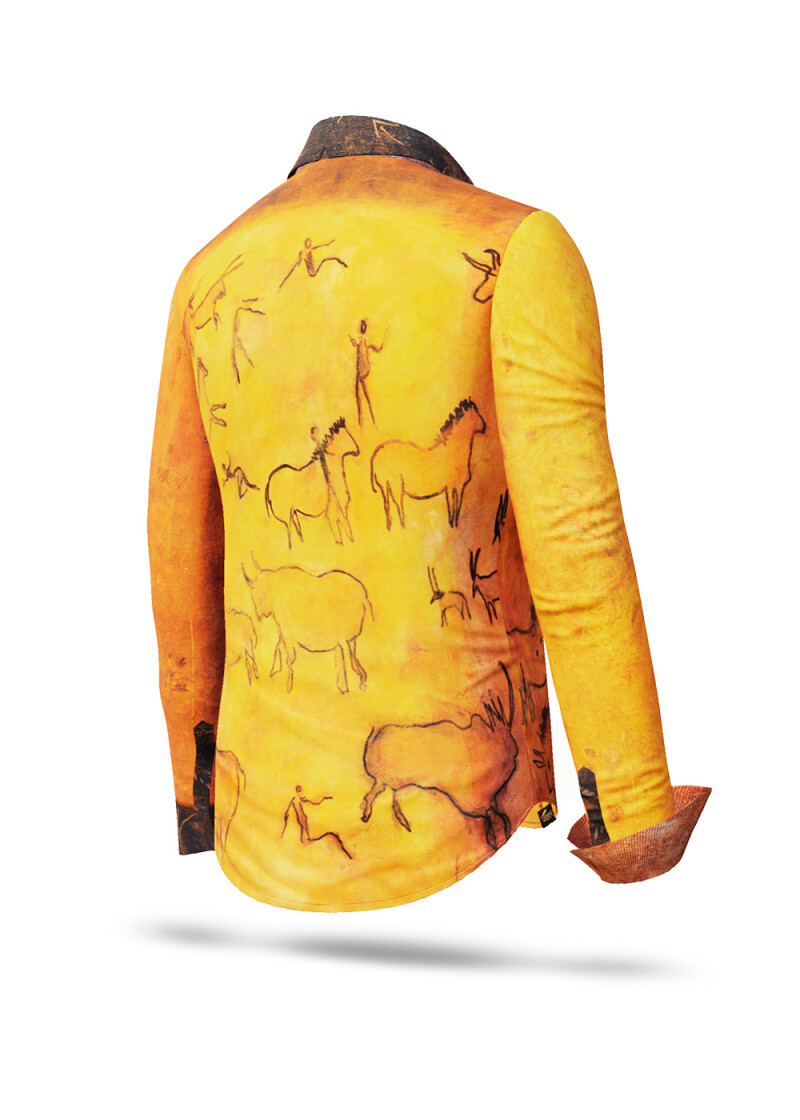 CAVEMAN - Ocker orangefarbene Bluse mit Hhlenmalerei - GERMENS