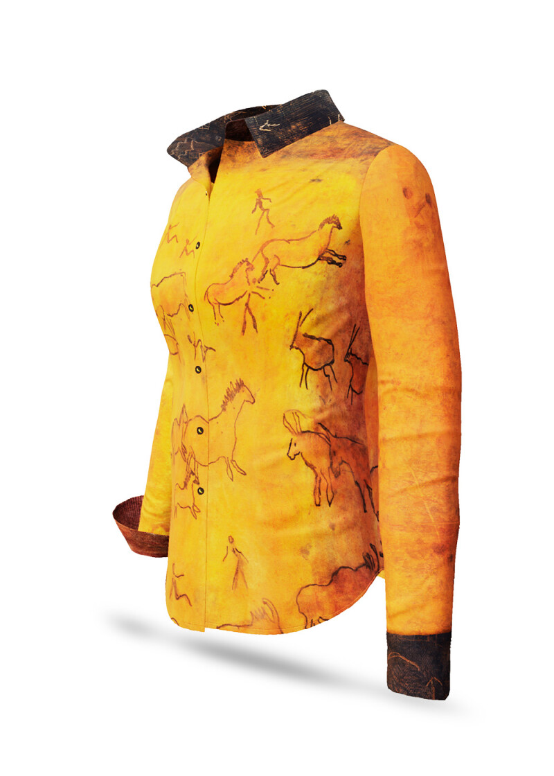 CAVEMAN - Ocker orangefarbene Bluse mit Hhlenmalerei - GERMENS