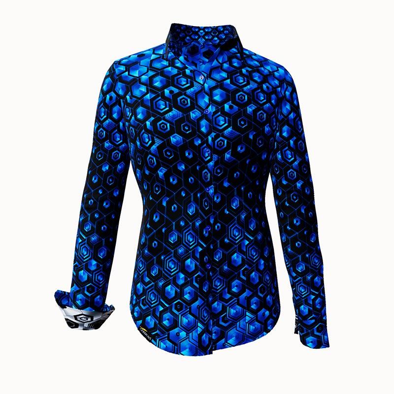 Unique blouse for women - HEXAGON KOBALT - 100% cotton - GERMENS artfashion - Sizes XS to 3XL