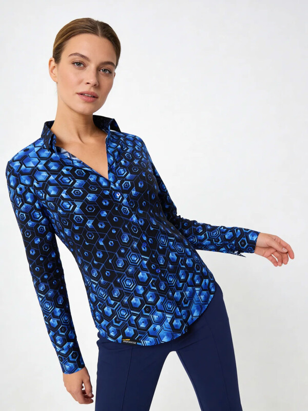 Unique blouse for women - HEXAGON KOBALT - 100% cotton - GERMENS artfashion - Sizes XS to 3XL