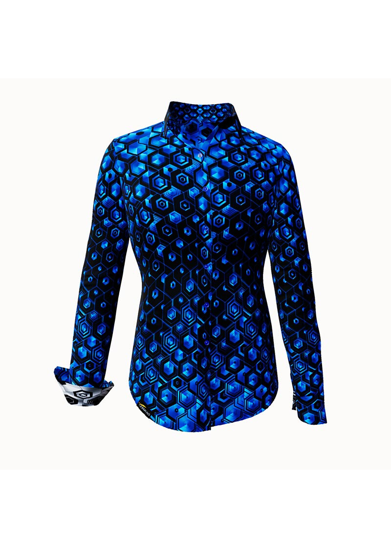 HEXAGON KOBALT - Blau gemusterte Bluse - GERMENS