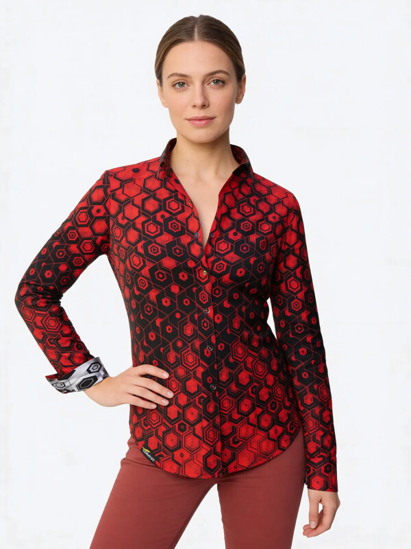 HEXAGON ZINNOBER - Rot schwarze Damenbluse - GERMENS