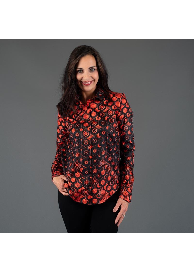 HEXAGON ZINNOBER - Rot schwarze Damenbluse - GERMENS